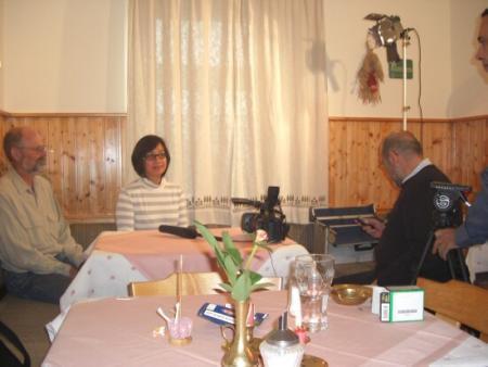 Tom and Gail Spencer give an interview to the TV crew