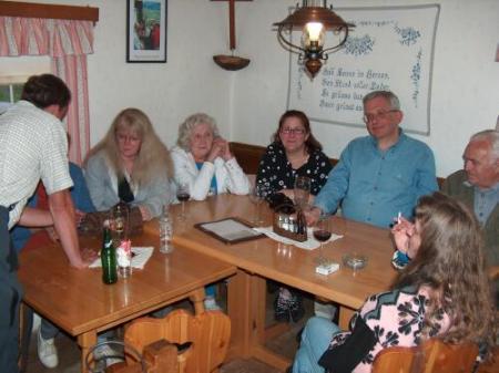Inside the Breitlahn hut, Diane and Marge Tetens, Mariana and Doug Hillhouse, Franz   Schnepfleitner and Petra Pieber