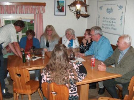 Manfed Brandner,  Wiebke Heider, Diane and Marge Tetens, Mariana and Doug Hillhouse, Franz Schnepfleitner and Petra Pieber inside the Breitlahn hut