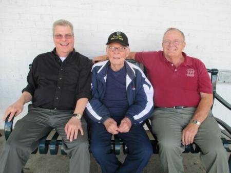 Fred's son, Lynn ( right ) visits with Pilot Thad Crump and son Phillip in Richmond on Veterans' Day 2014